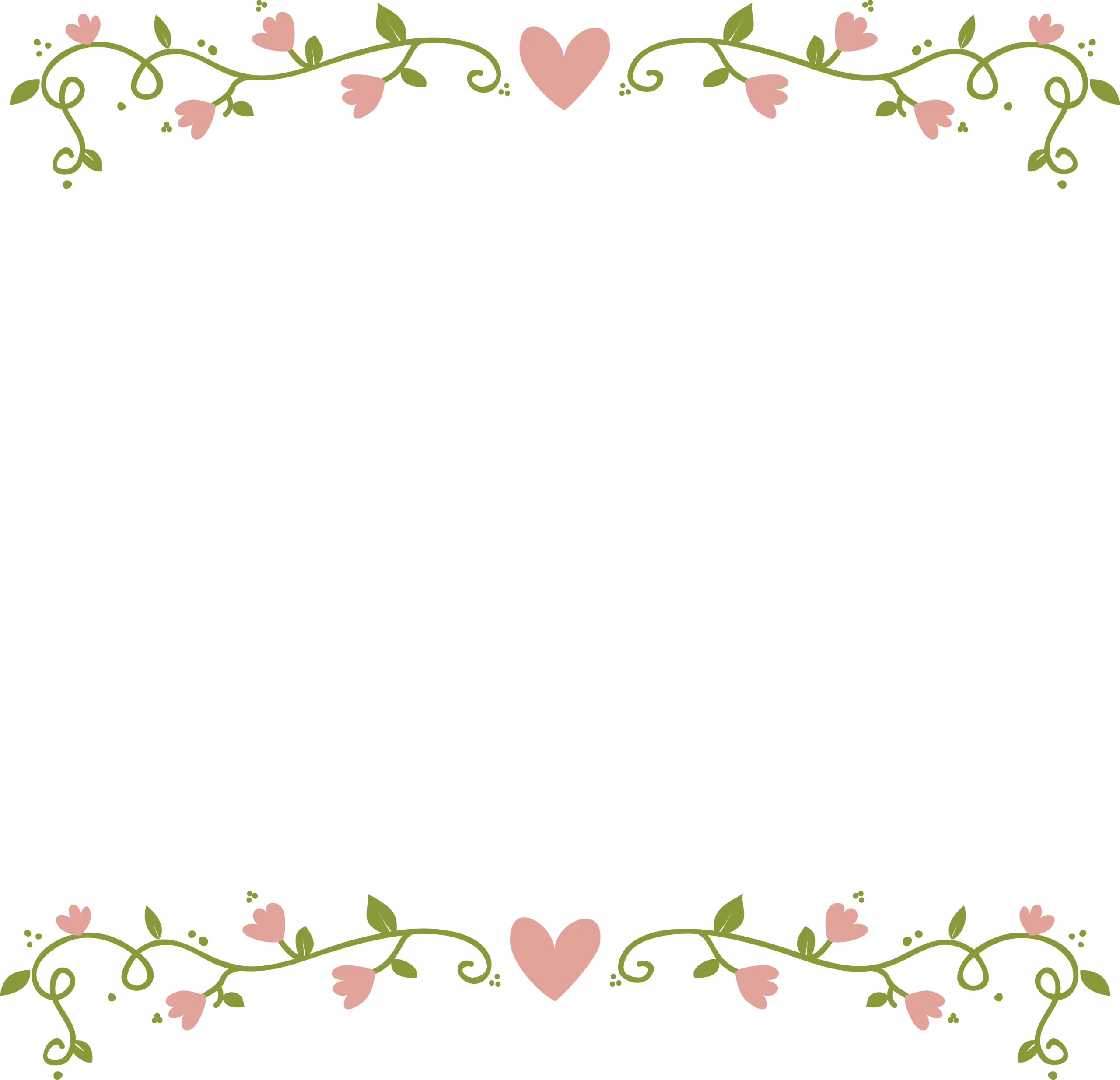 Delicate Romantic Floral Heart Vine Clipart Border with Soft Pastel Blossoms