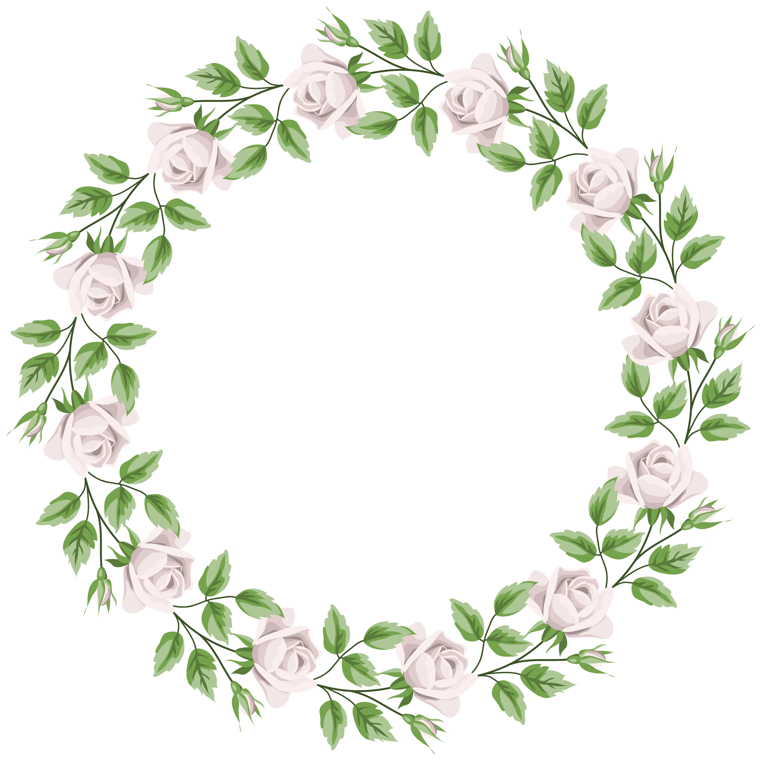 Delicate Soft Pink Roses and Verdant Leaves Floral Wreath Clipart Design