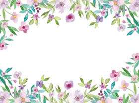 Delicate Watercolor Floral Border Clipart with Soft Pastel Blossoms and Green Leaves