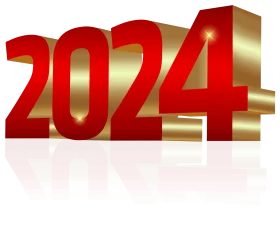 Dimensional 2024 New Year Celebration Metallic Clipart Design with Glossy Red Numerals