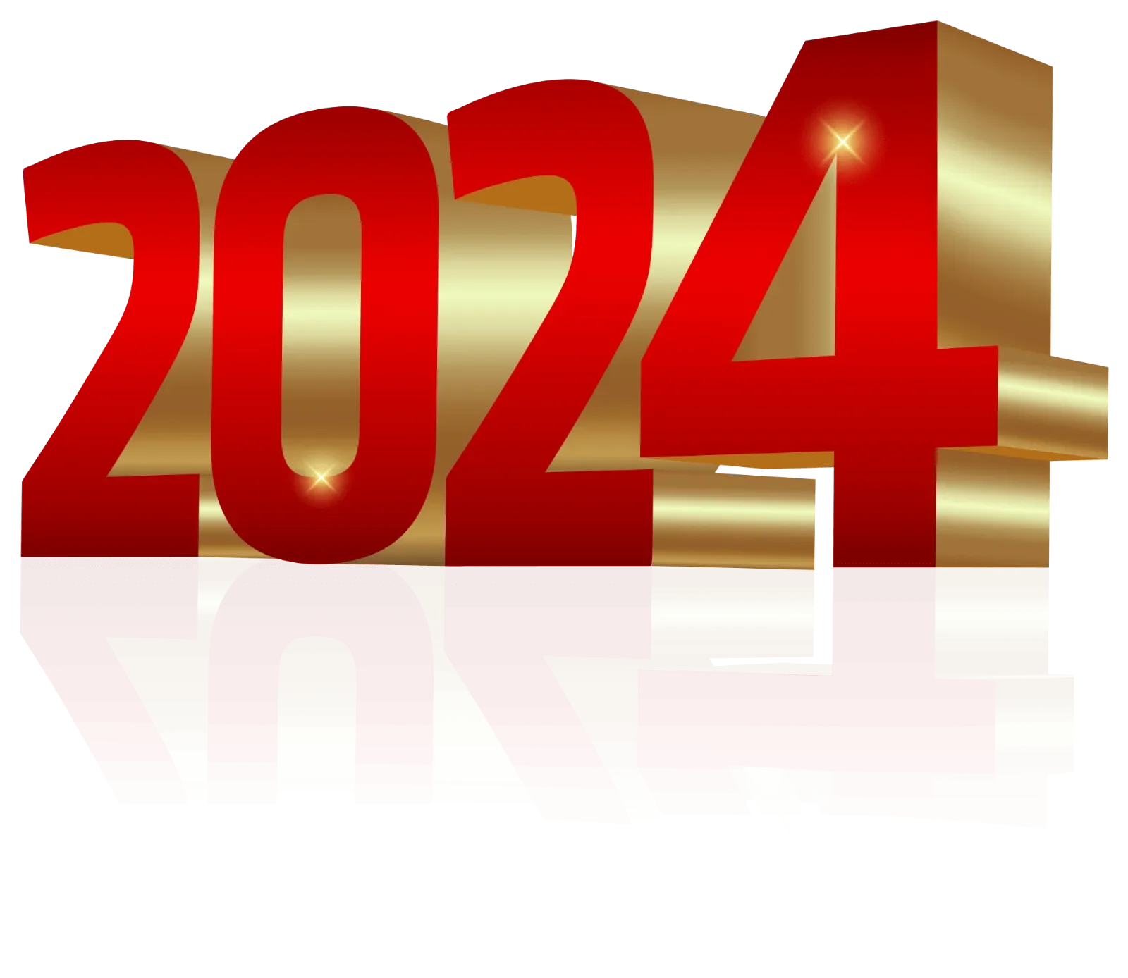 Dimensional 2024 New Year Celebration Metallic Clipart Design with Glossy Red Numerals