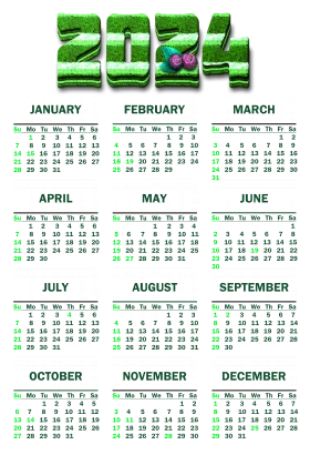 Eco-Friendly 2024 Annual Calendar Clipart with Verdant Green Design