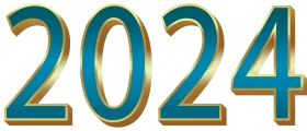 Elegant 3D Metallic Blue and Gold 2024 New Year Clipart Design
