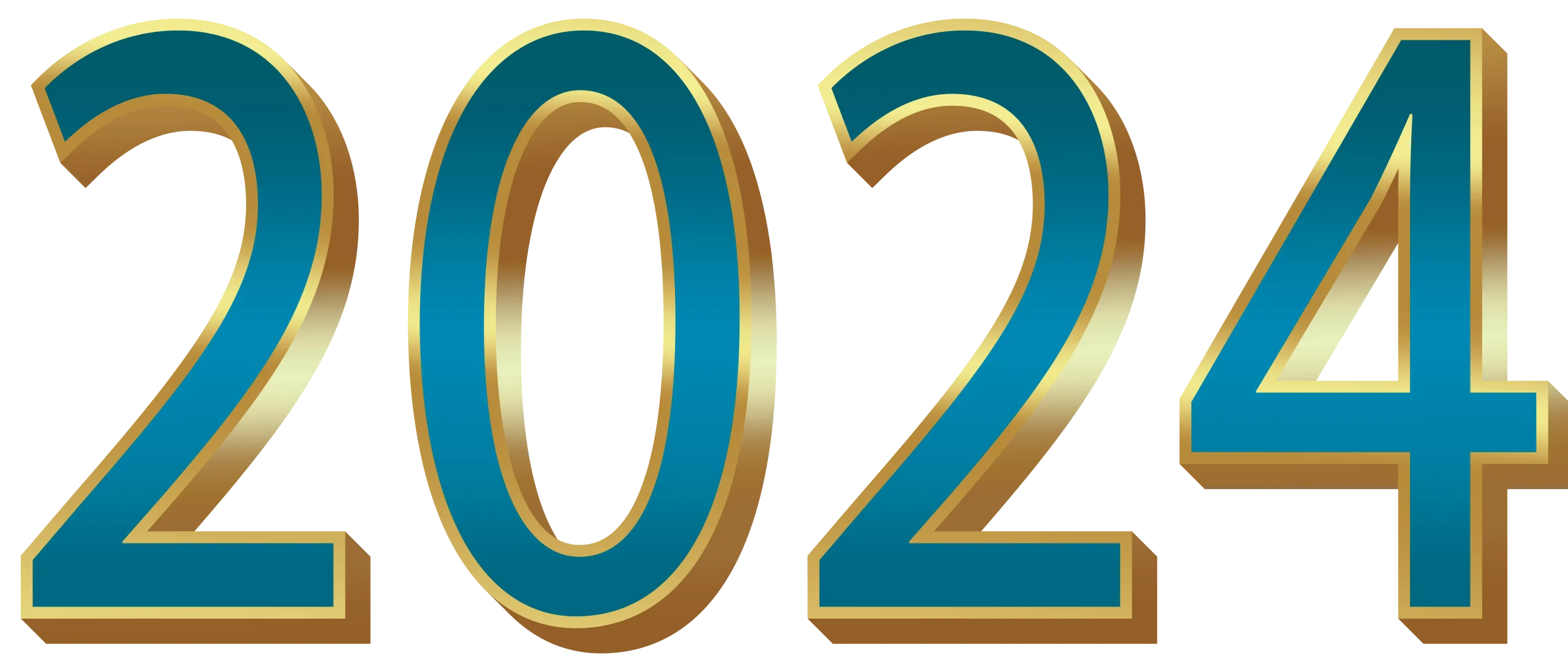 Elegant 3D Metallic Blue and Gold 2024 New Year Clipart Design