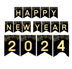 Elegant Black and Gold Happy New Year 2024 Festive Celebration Clipart Design
