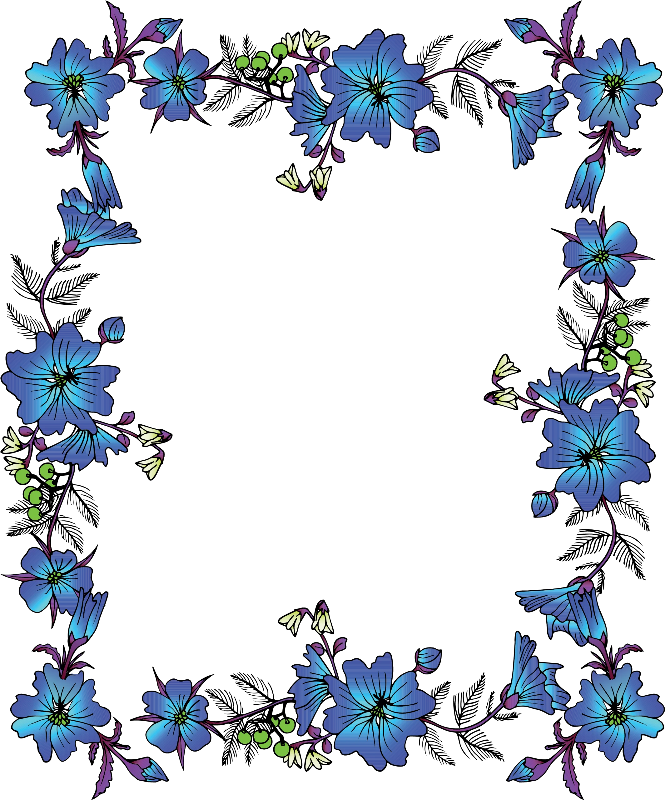 Elegant Blue Hibiscus Floral Frame Clipart: Whimsical Nature-Inspired Border Design