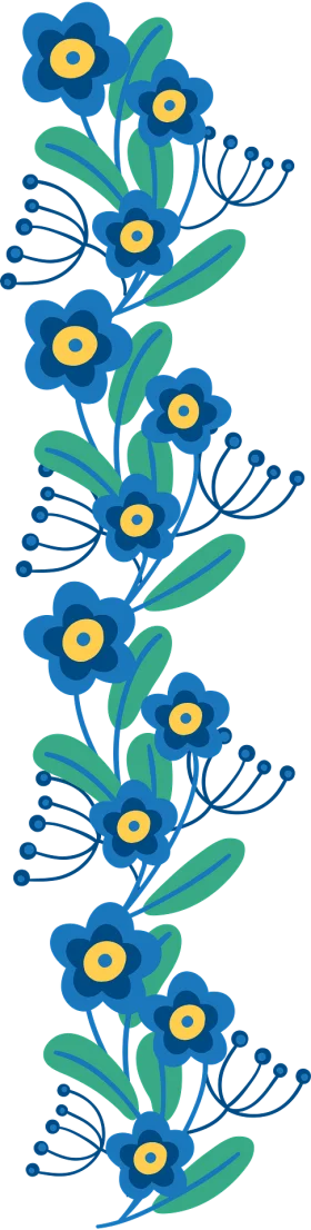 Elegant Blue Wildflower Botanical Border Clipart with Stylized Floral Design