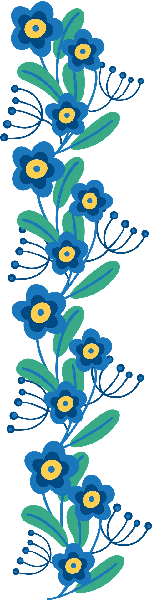 Elegant Blue Wildflower Botanical Border Clipart with Stylized Floral Design
