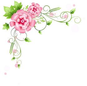 Elegant Pink Floral Watercolor Corner Clipart with Delicate Green Swirls