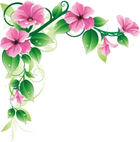 Elegant Pink Hibiscus Flower Corner Border Clipart with Swirling Green Leaves