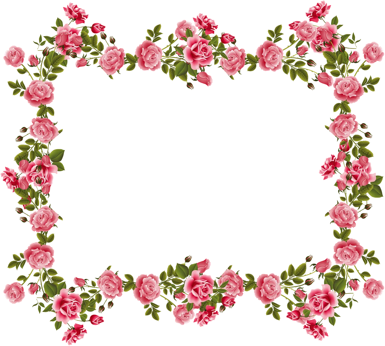Elegant Romantic Pink Rose Floral Frame Clipart Border Design