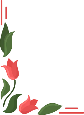 Elegant Tulip Corner Border Clipart with Soft Red and Green Botanical Design