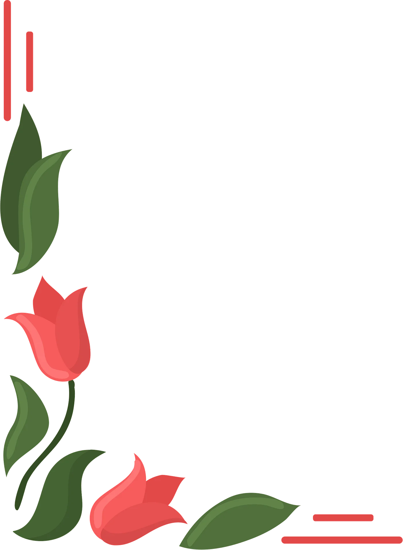 Elegant Tulip Corner Border Clipart with Soft Red and Green Botanical Design
