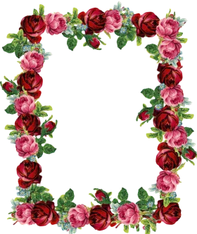Elegant Vintage Roses Floral Frame Clipart with Romantic Red and Pink Blossoms