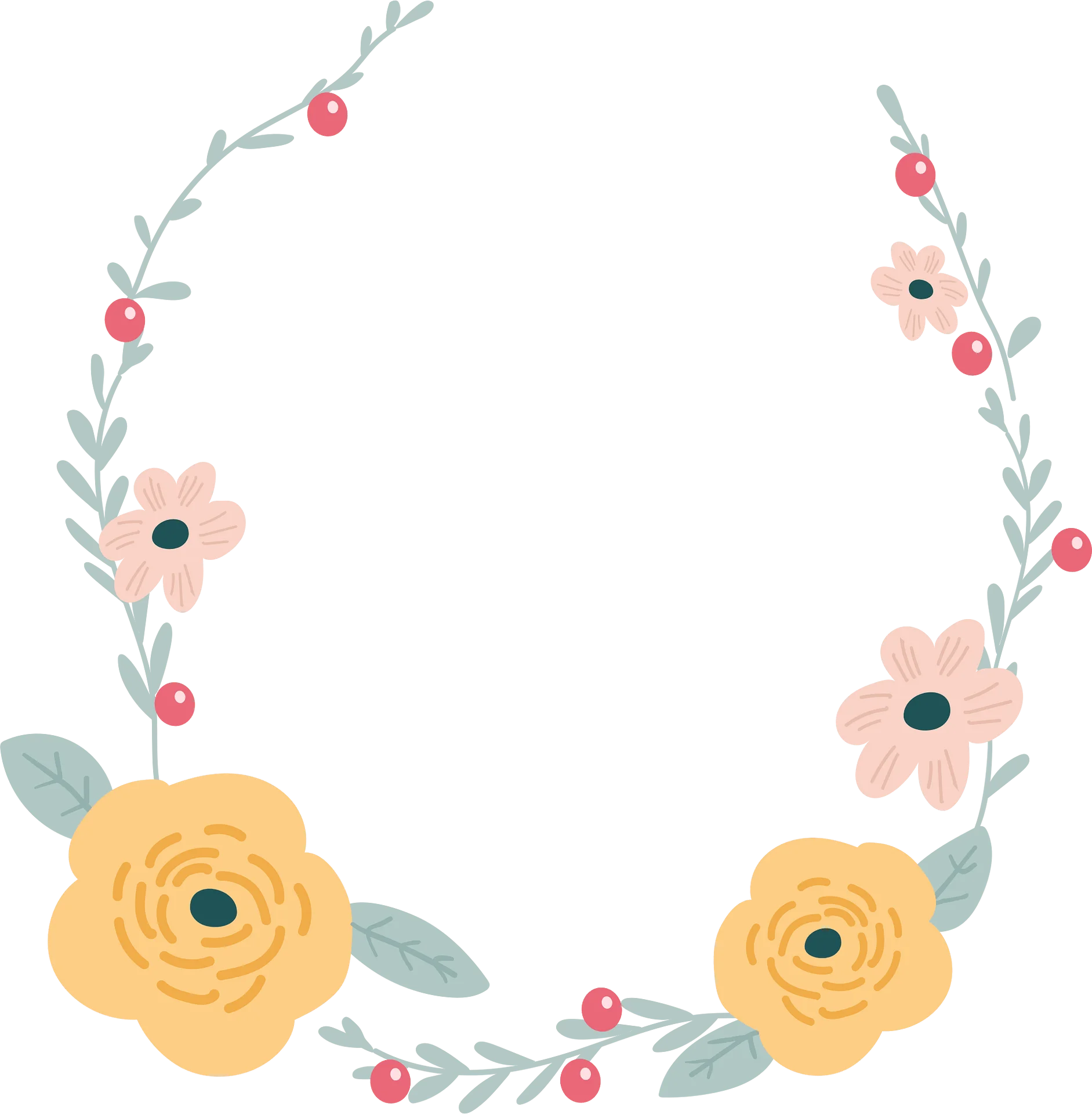 Elegant Watercolor Floral Wreath Clipart with Soft Pastel Roses and Berries