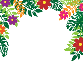 Exotic Tropical Flower Border Clipart with Lush Monstera Leaves and Colorful Blooms