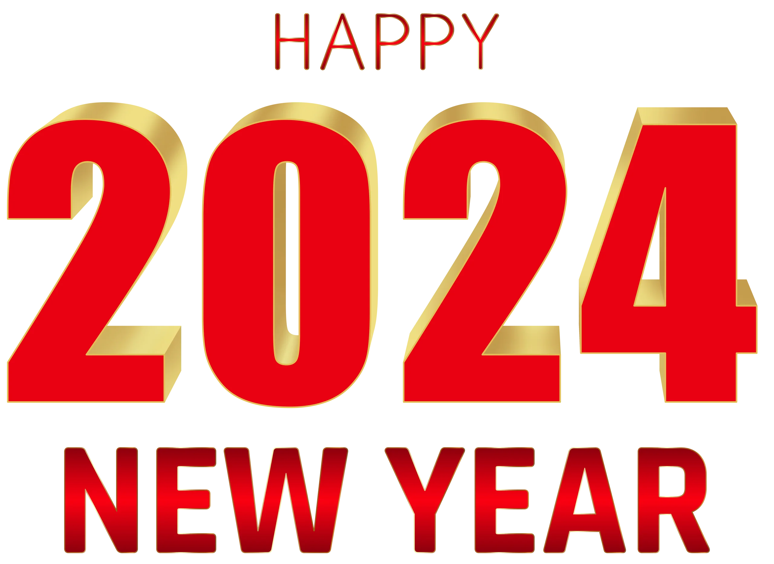 Festive 2024 New Year Celebration Bold Red and Gold Numeric Clipart Design