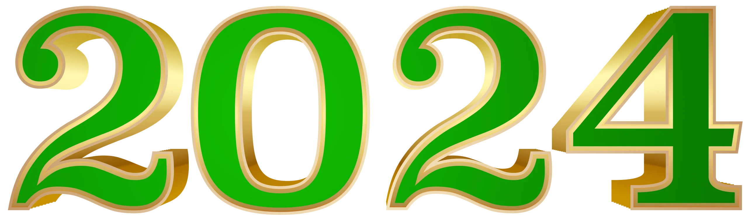 Festive Golden Green 2024 New Year Celebration Metallic Clipart Typography