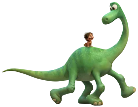 Friendly Green Dinosaur and Small Companion Animated Clipart Scene