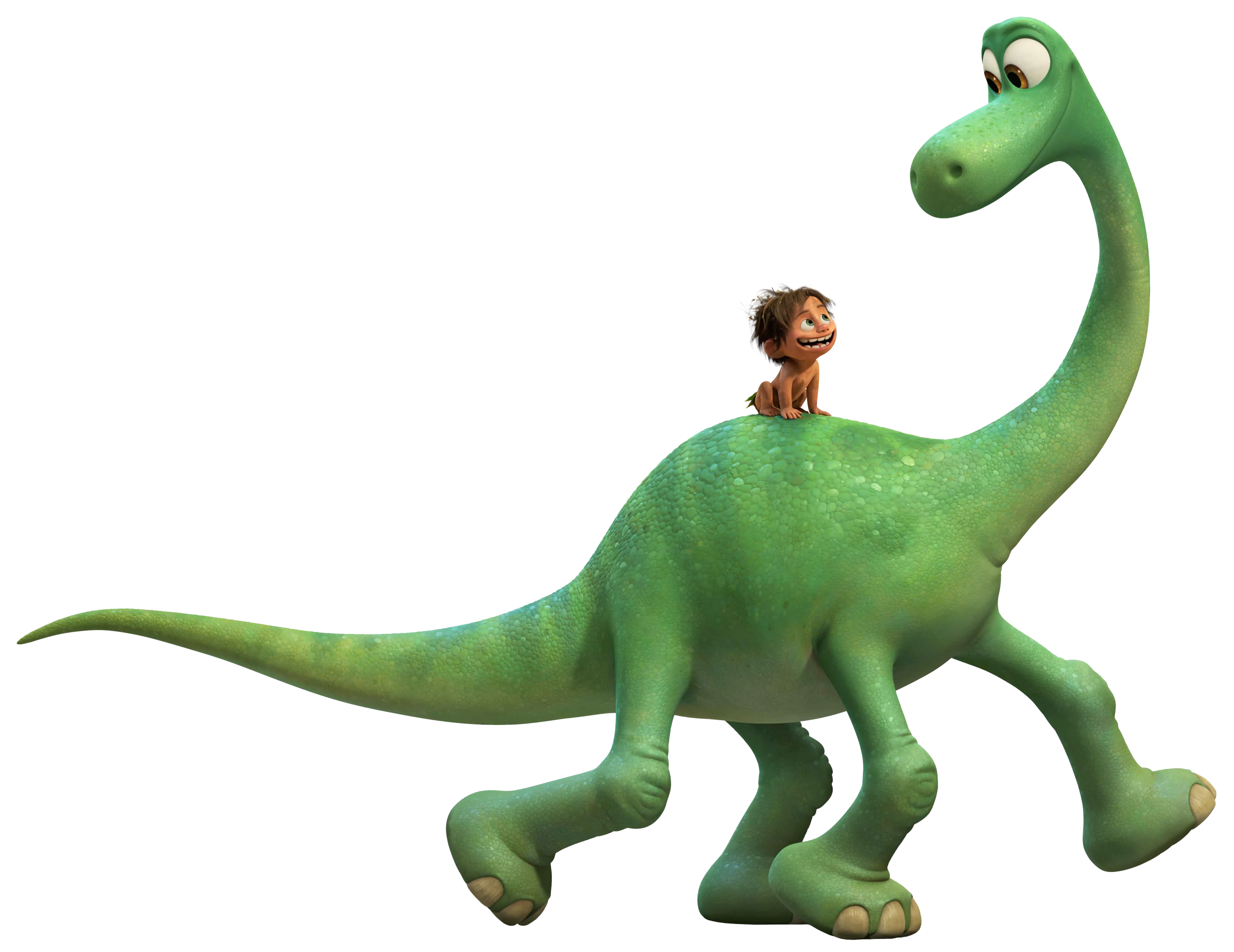 Friendly Green Dinosaur and Small Companion Animated Clipart Scene