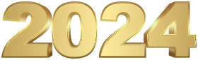 Golden 3D Metallic 2024 Numerical Clipart with Elegant Dimensional Design