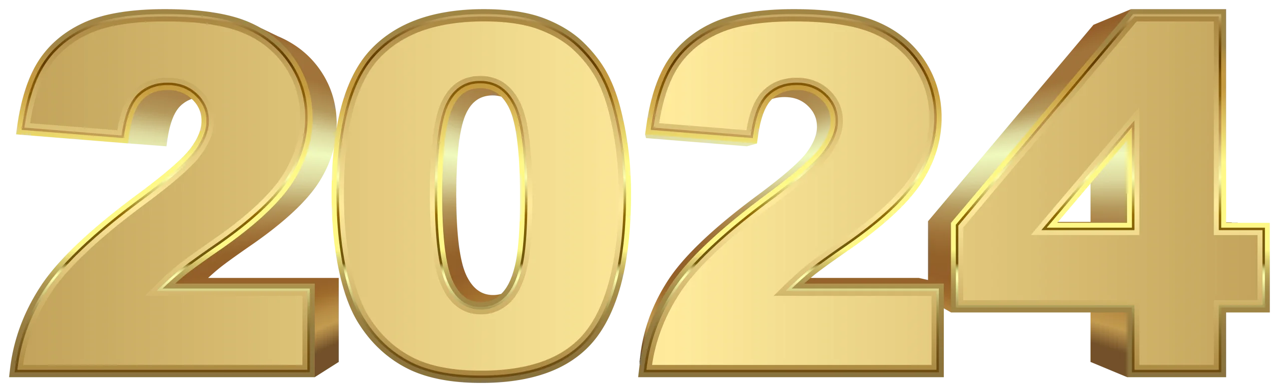 Golden 3D Metallic 2024 Numerical Clipart with Elegant Dimensional Design
