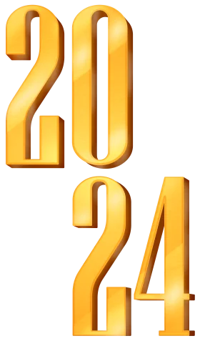 Golden 3D Numeric Clipart Representing the Year 2024 in Elegant Typography