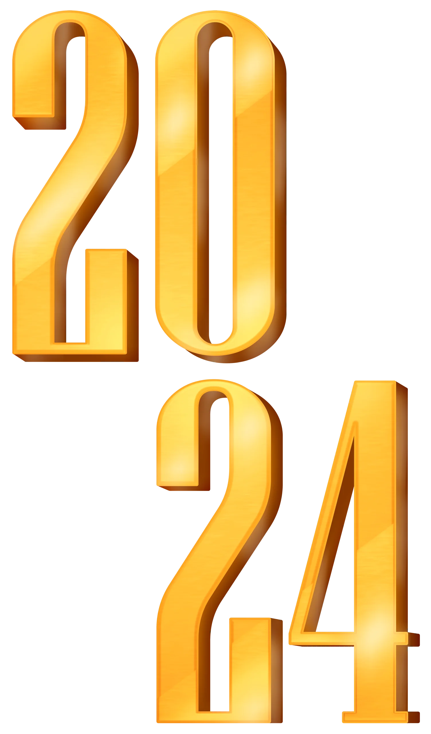 Golden 3D Numeric Clipart Representing the Year 2024 in Elegant Typography