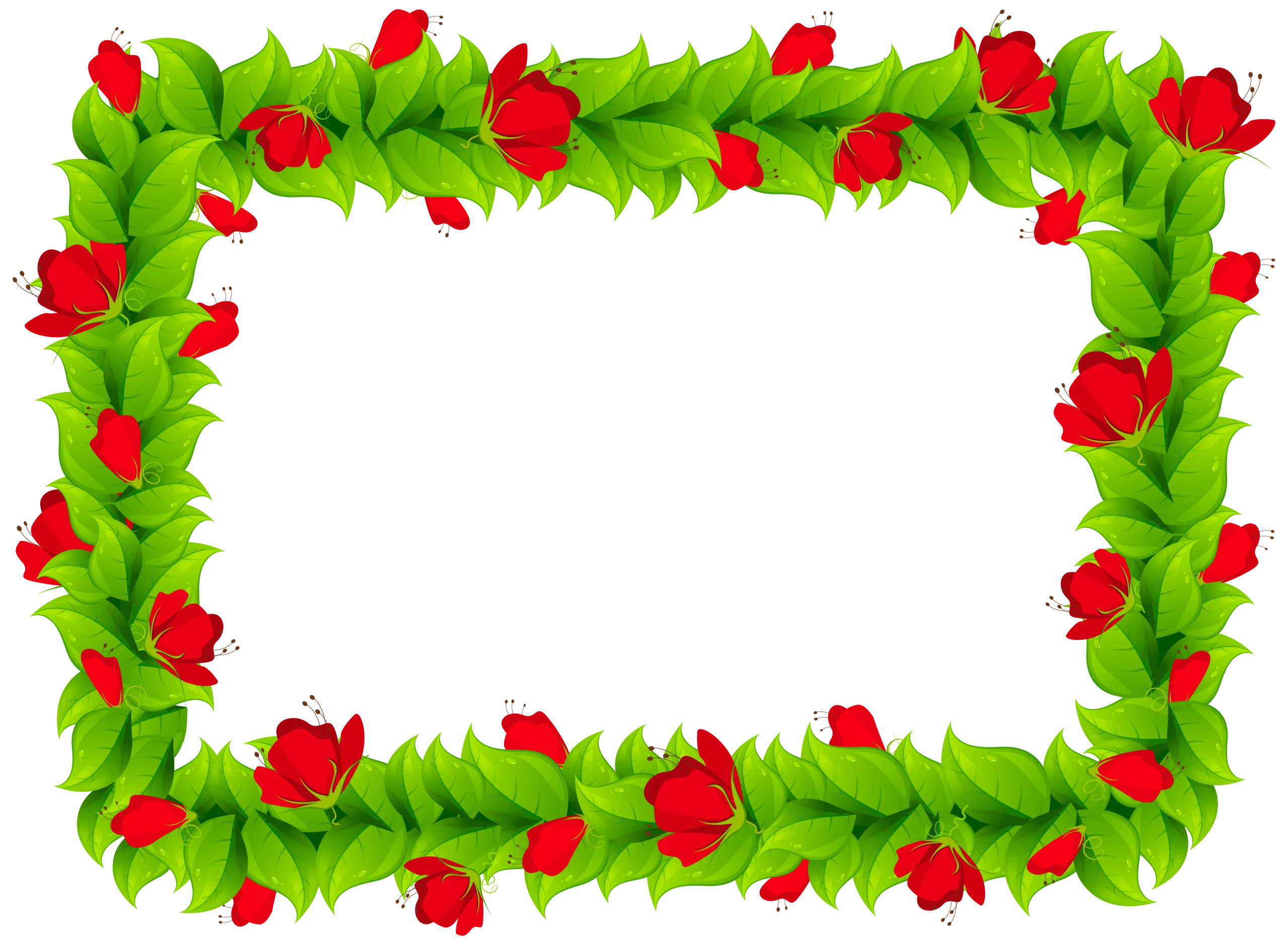 Lush Green Leafy Frame with Cheerful Red Roses Clipart Design Border