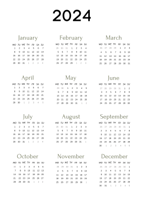 Minimalist 2024 Annual Calendar Clipart - Clean and Simple Yearly Planner Design