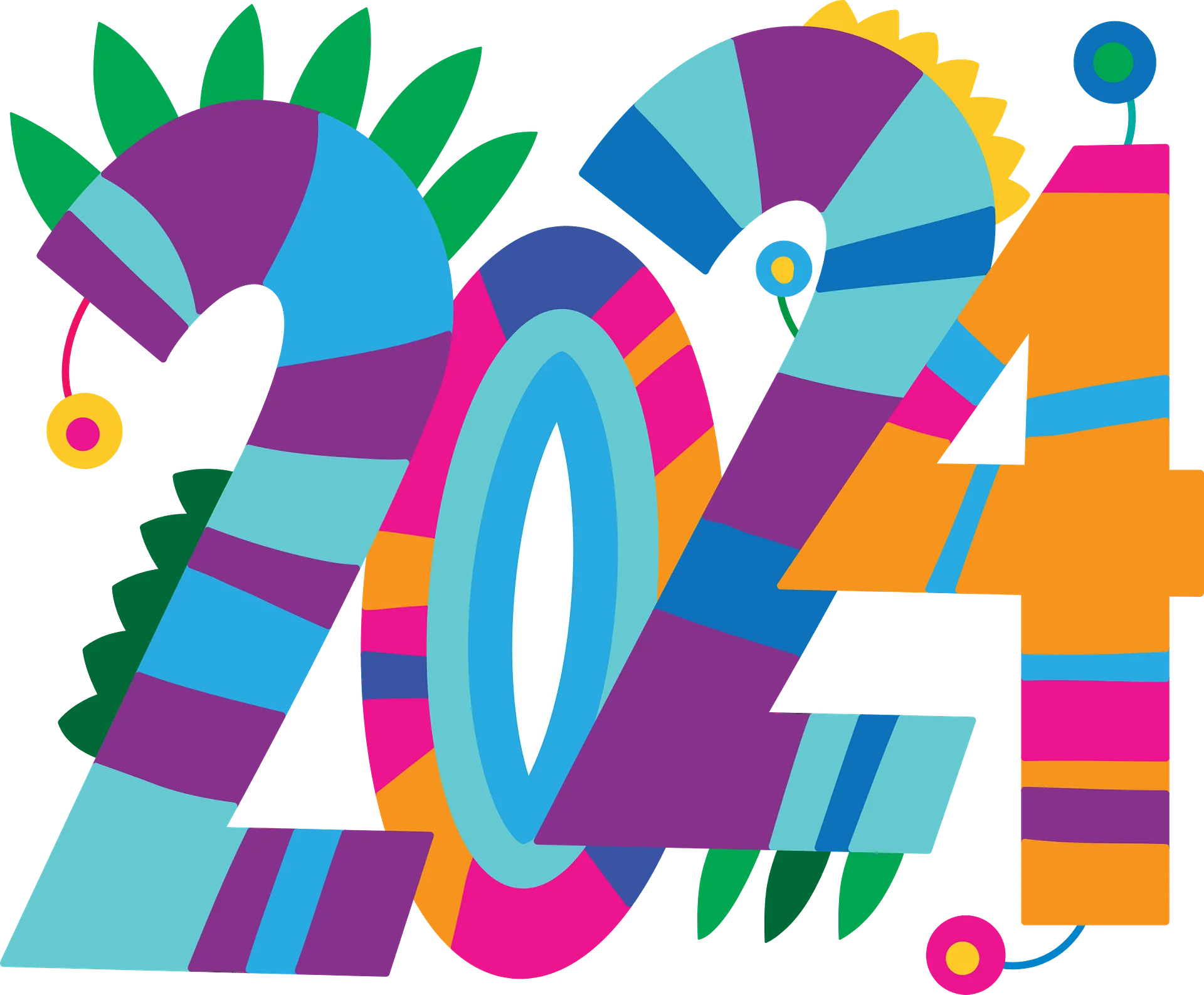 Playful 2024 Geometric New Year Celebration Clipart Design