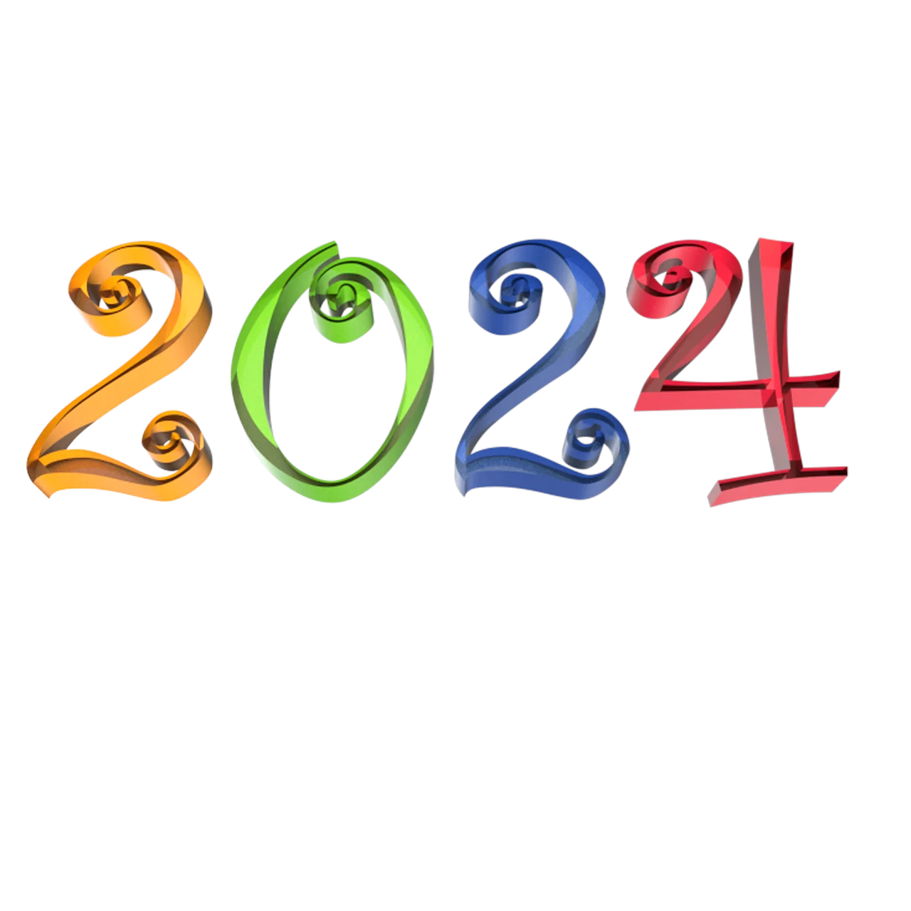 Playful Artistic Numeric Typography Celebrating New Year 2024 Clipart Design
