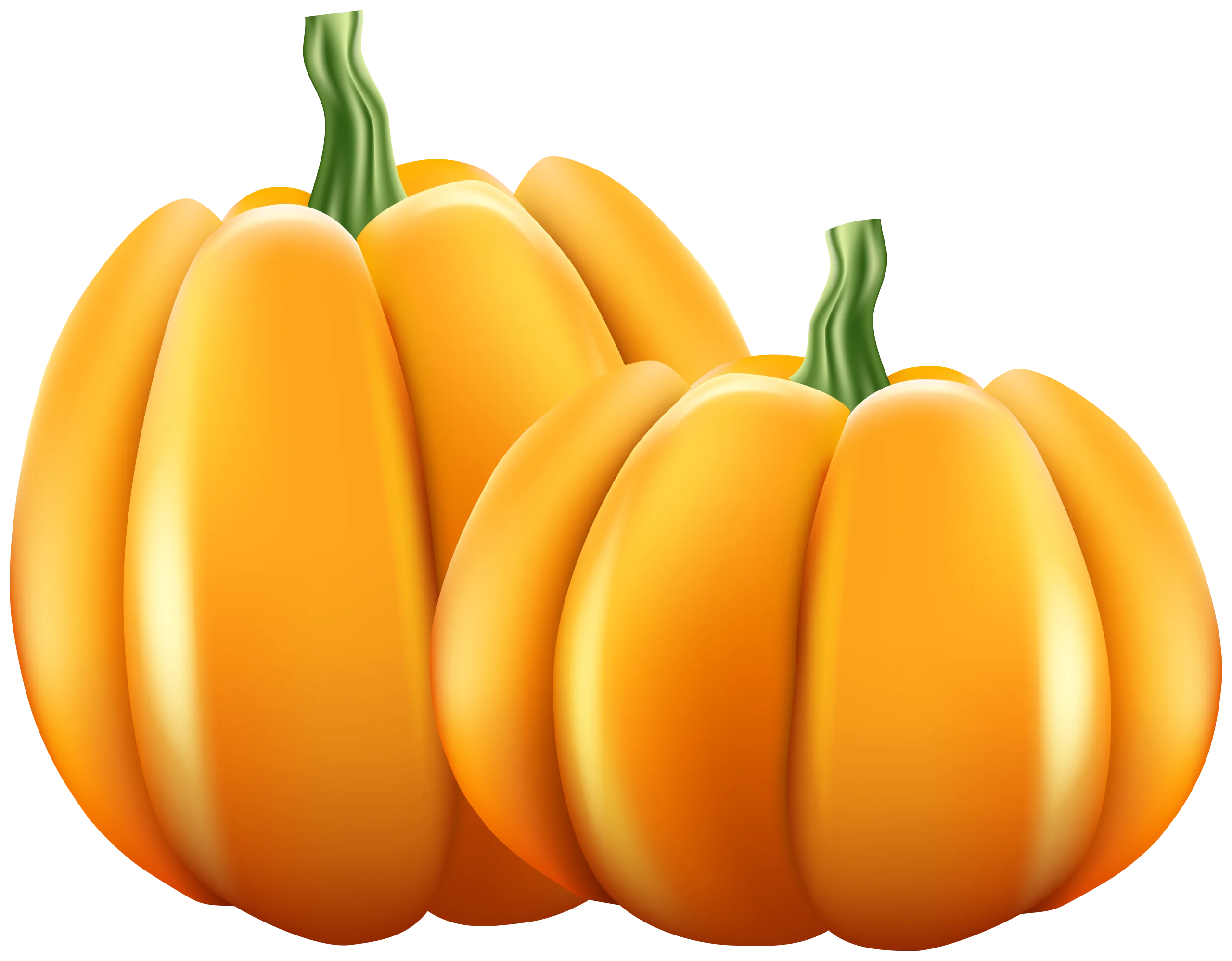 Realistic Autumn Golden Pumpkins Clipart Illustration with Glossy Texture