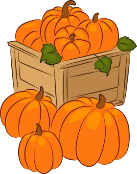 Rustic Wooden Crate Overflowing with Harvest-Ready Orange Pumpkins Clipart