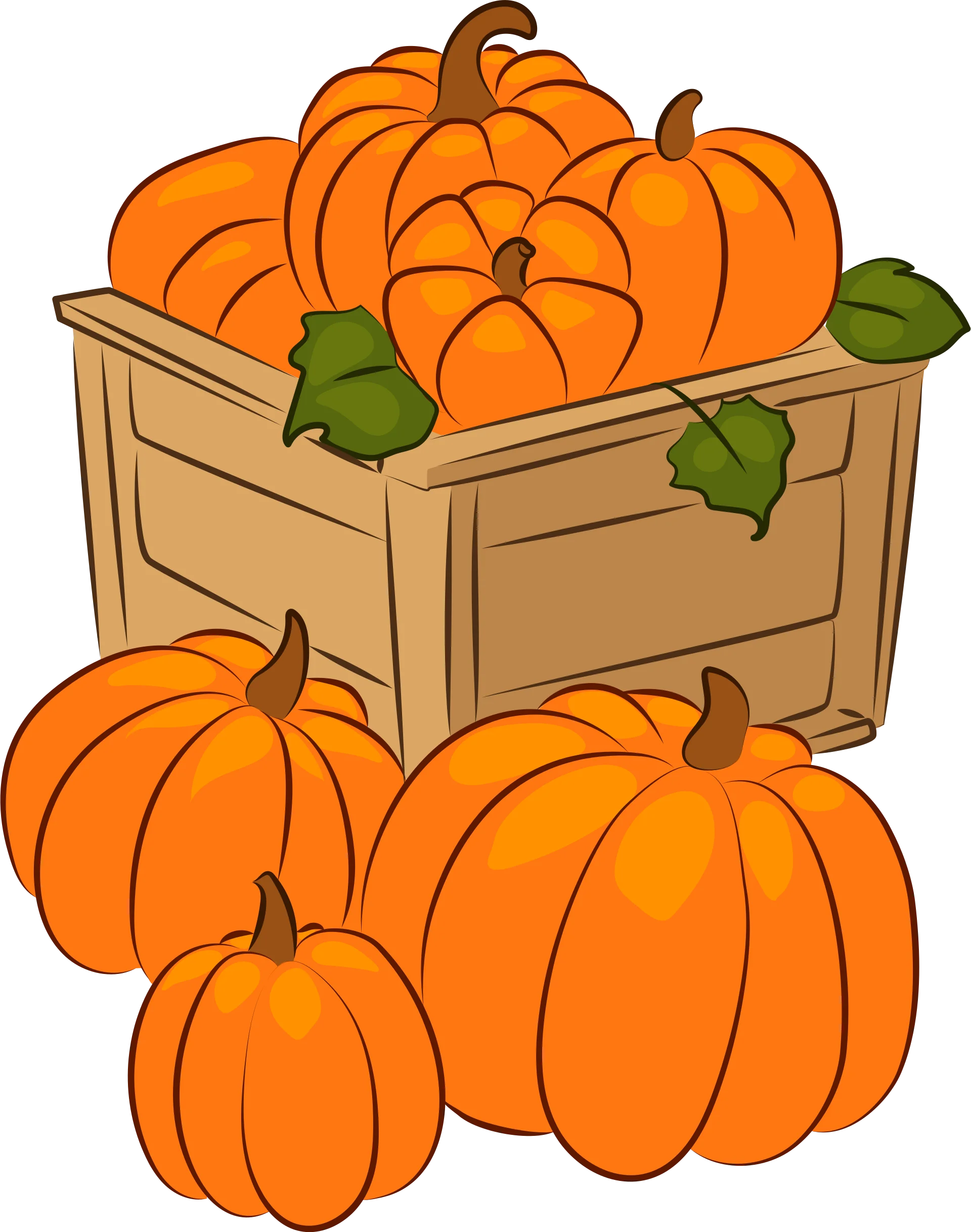 Rustic Wooden Crate Overflowing with Harvest-Ready Orange Pumpkins Clipart