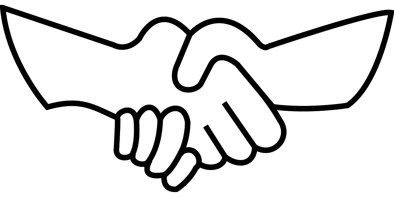 Simple Black and White Minimalist Handshake Clipart Symbol of Partnership
