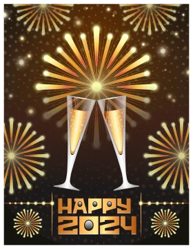Sparkling Champagne New Year 2024 Celebration Festive Clipart Design