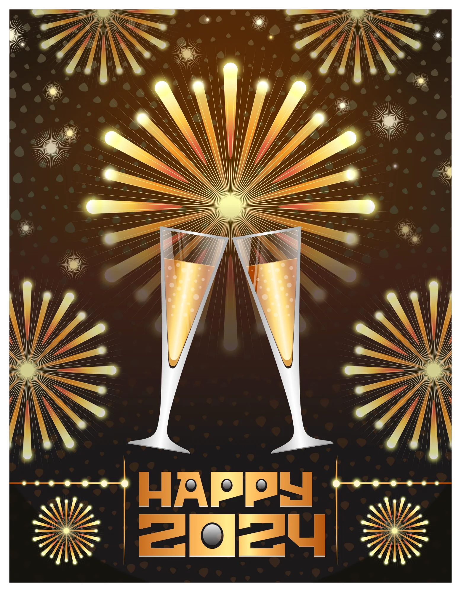 Sparkling Champagne New Year 2024 Celebration Festive Clipart Design