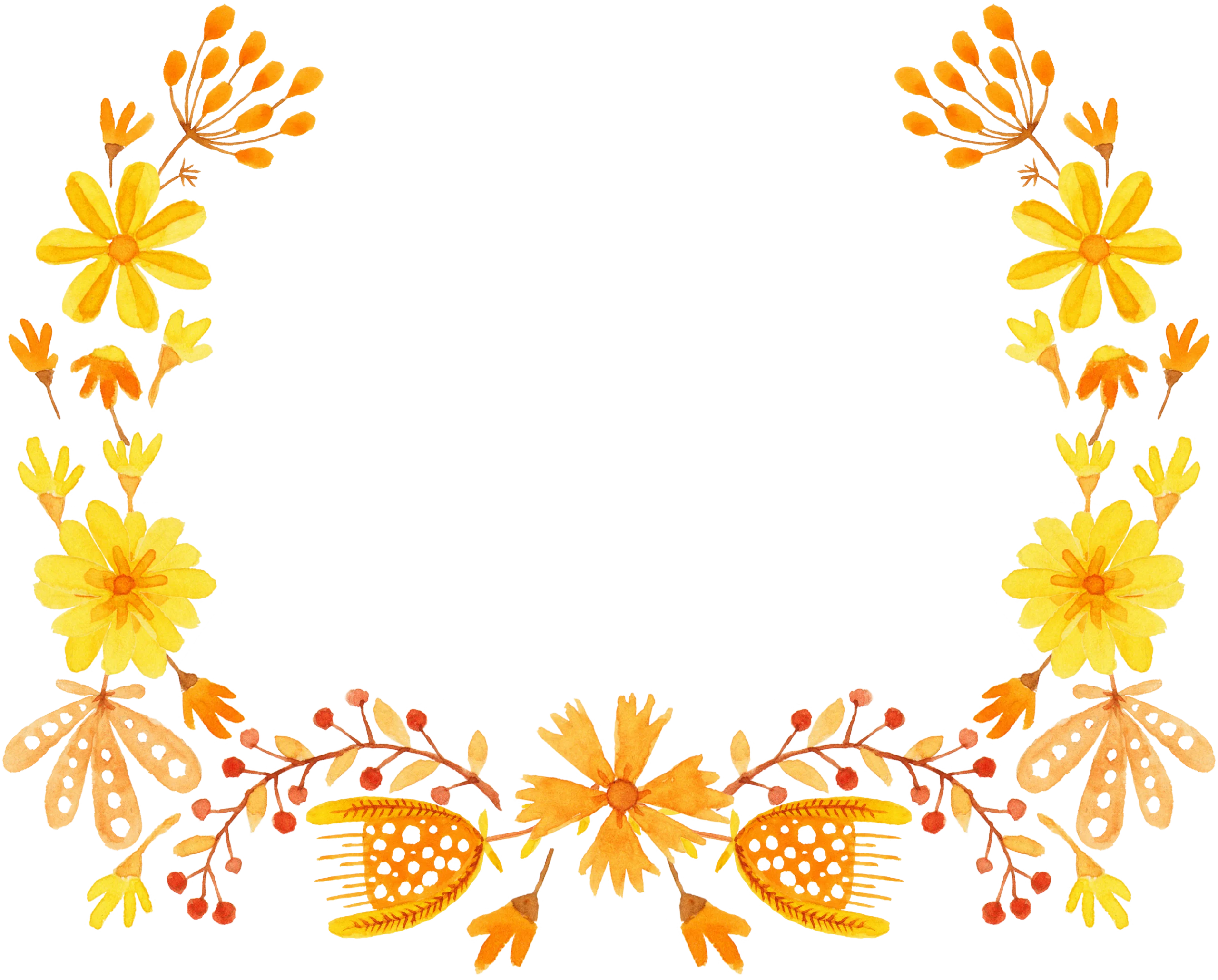 Sunshine Bloom Symmetry: Elegant Yellow Floral Frame Clipart Design
