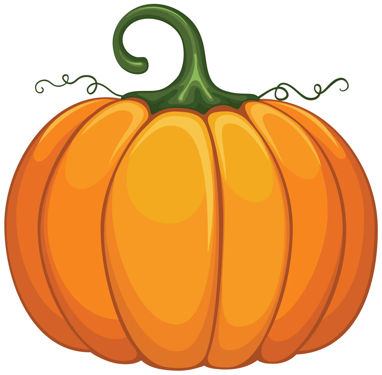 Whimsical Orange Harvest Pumpkin Clipart with Charming Curled Stem