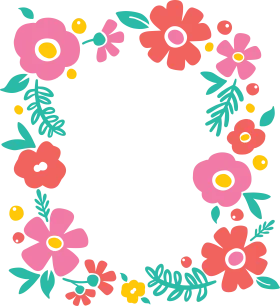 Whimsical Pink and Coral Floral Wreath Clipart with Playful Botanical Elements