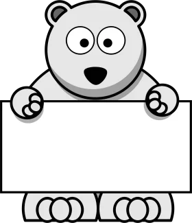 Adorable Minimalist Black and White Polar Bear Clipart Holding Blank Sign