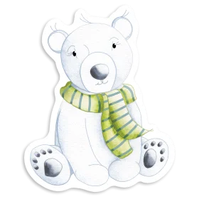 Adorable Polar Bear Clipart Wearing Cozy Green and White Striped Scarf