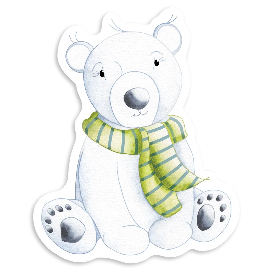 Adorable Polar Bear Clipart Wearing Cozy Green and White Striped Scarf