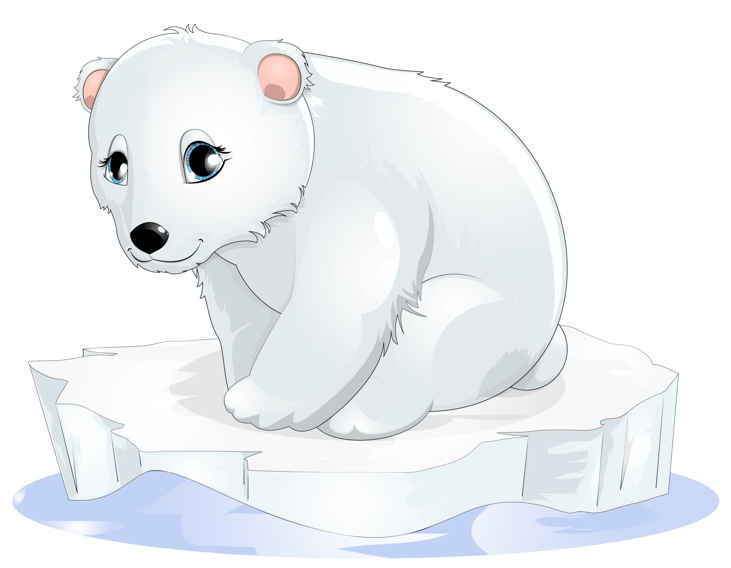 Adorable Polar Bear Cub Perched on Icy Floating Clipart with Soft Pastel Colors
