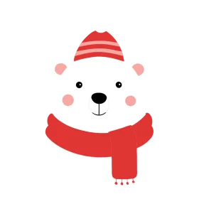 Adorable Winter Polar Bear Clipart with Cozy Red Hat and Scarf