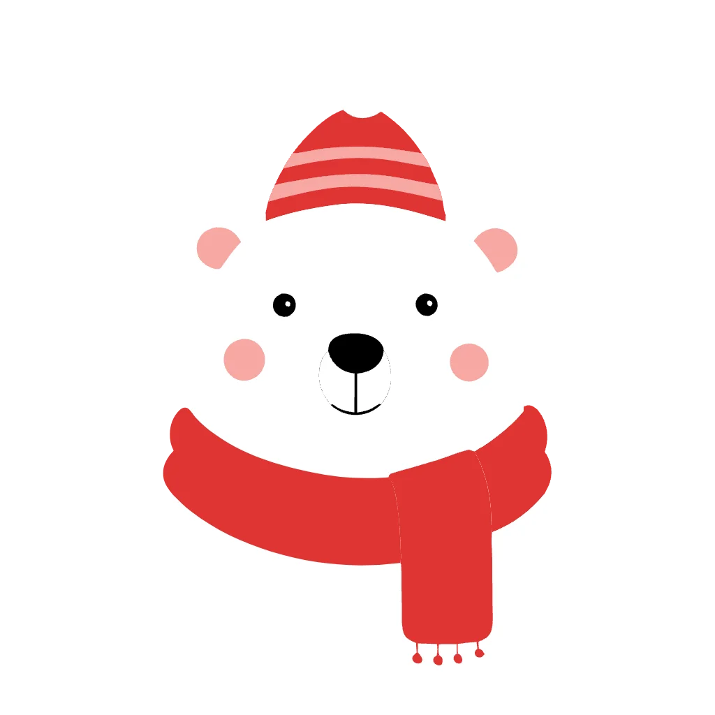 Adorable Winter Polar Bear Clipart with Cozy Red Hat and Scarf