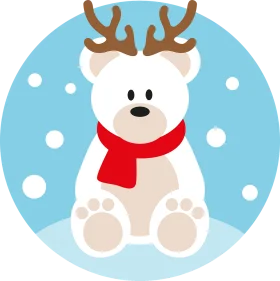 Adorable Winter Polar Bear Clipart with Reindeer Antlers and Cozy Red Scarf