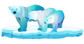 Arctic Polar Bear Family Floating on Stylized Icy Blue Landscape Clipart Illustration