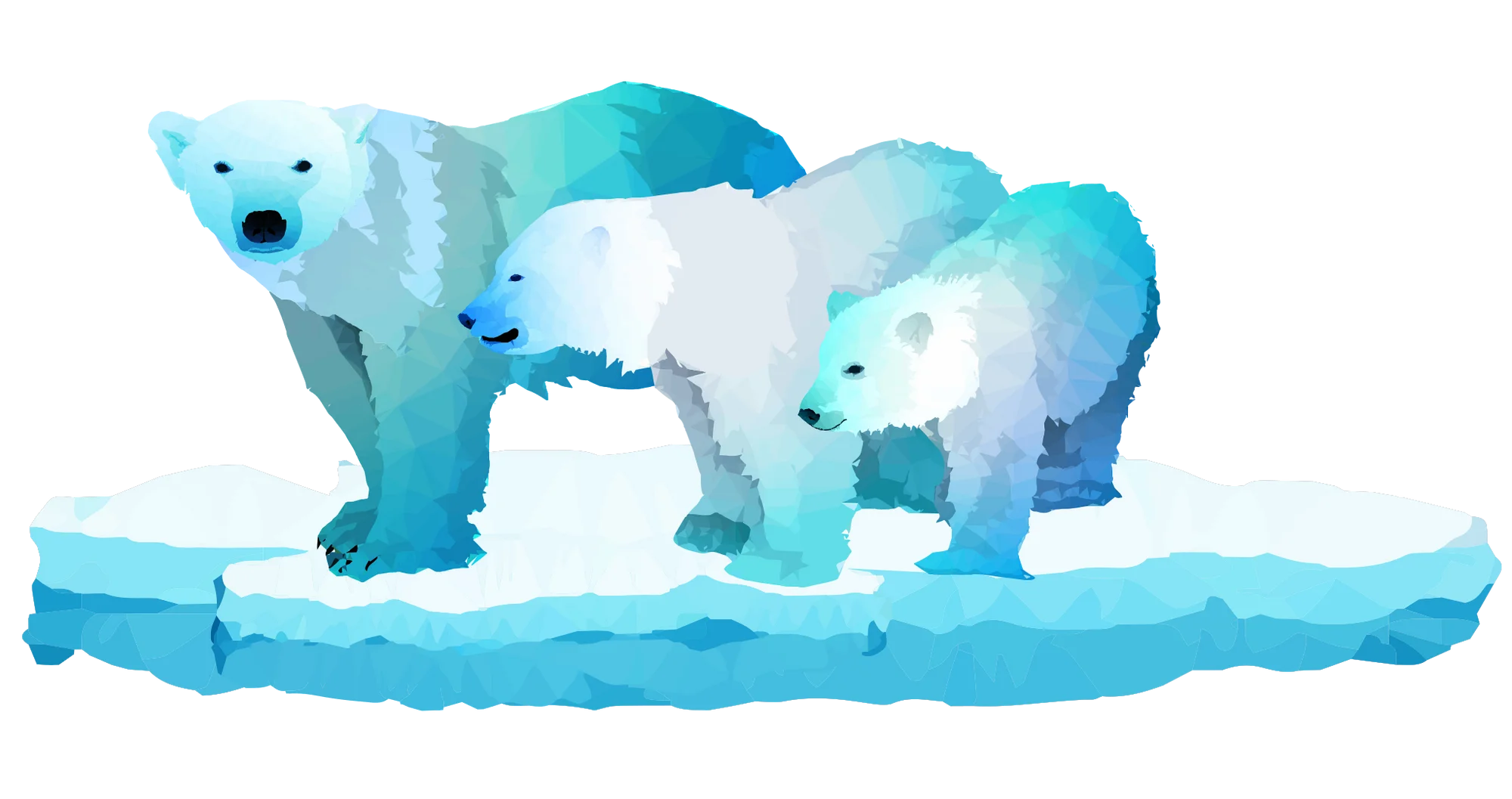 Arctic Polar Bear Family Floating on Stylized Icy Blue Landscape Clipart Illustration